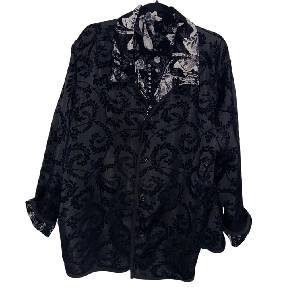 Dressbarn Jacket Womens Plus Size 24 Reversible Tapestry Floral Brocade Artsy - Picture 3 of 13
